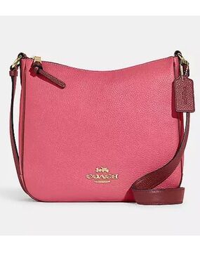 COACH Watermelon Pink Colorblock Pebble Leather Ellie File Bag Crossbody Purse